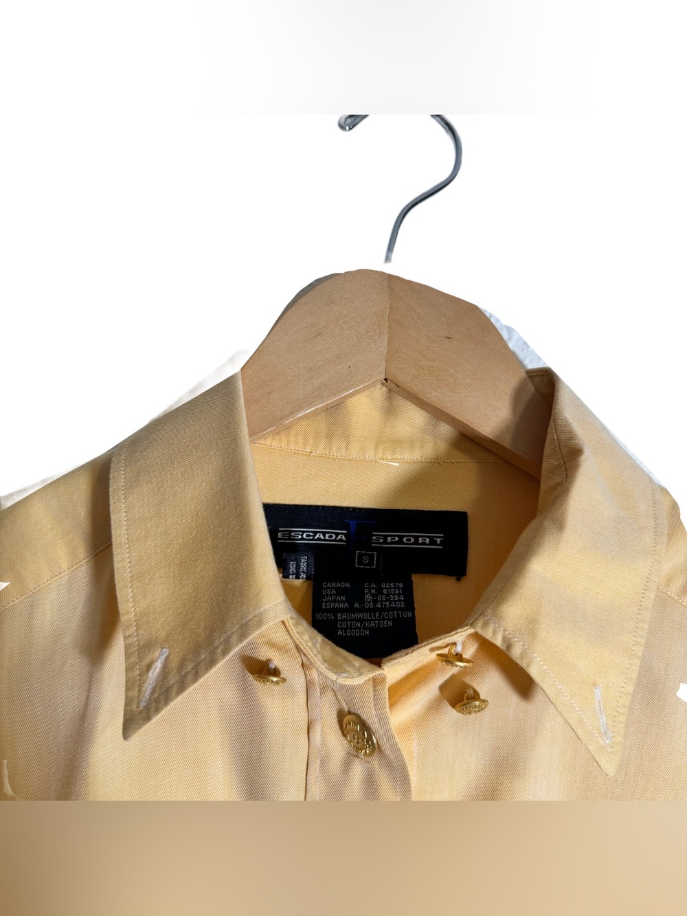 Escada Sport Button Down Shirt Women's Small Cotton Yellow Embroidered VTG - Picture 4 of 7